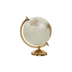 Gold globe with iron arc and mirrored base – elegant decorative piece for desk or shelf.