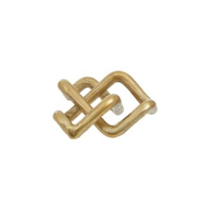 Gold distressed interlinked loop sculpture with modern minimalist design.
