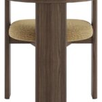 Contemporary armchair with a walnut-finished wood frame and Havana-coloured cushion in VEROTEX fabric, designed for modern, eco-conscious interiors.