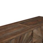 Elmwood sideboard with silver sunburst door design and silver iron handles.