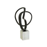 Contemporary knot sculpture in black nickel on a white marble base.
