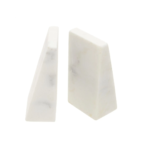 Set of two white marble bookends with polished surface and unique veining.