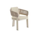 JAMAICA sand-colored outdoor dining chair with rope backrest and upholstered seat – stylish seating for terraces and outdoor dining spaces.