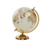Gold globe with iron arc and mirrored base – elegant decorative piece for desk or shelf.