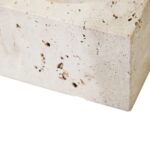 Square travertine bowl with round interior, showcasing earthy tones and natural veining.