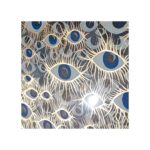 Framed abstract painting with blue and gold eyes on a black background, symbolizing identity and presence.