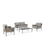 SLATER Dark Grey and Black Outdoor Sofa Set – 4-piece garden furniture set with woven rope detailing and sleek metal frame.