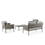 SLATER Dark Grey and Black Outdoor Sofa Set – 4-piece garden furniture set with woven rope detailing and sleek metal frame.