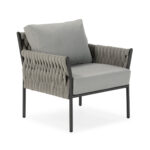 SLATER Dark Grey and Black Outdoor Sofa Set – 4-piece garden furniture set with woven rope detailing and sleek metal frame.