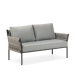 SLATER Dark Grey and Black Outdoor Sofa Set – 4-piece garden furniture set with woven rope detailing and sleek metal frame.