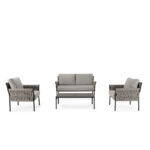 SLATER Dark Grey and Black Outdoor Sofa Set – 4-piece garden furniture set with woven rope detailing and sleek metal frame.