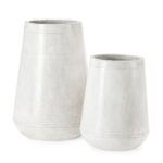 CALIS White Fibre Cement Planter with tapered design and terrazzo finish, 60cm tall – perfect for modern garden or indoor use.