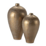 GEORGI Medium Gold Vase with tall sculptural shape and antique metallic finish – perfect for statement interior decoration.