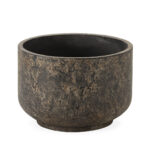 Medium black fibre cement planter with burnt finish and weathered texture, ideal for modern rustic décor indoors or out.