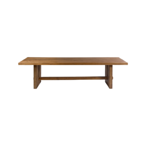 Large oakwood and black metal dining table with industrial design, handcrafted from natural wood with a sleek iron base.