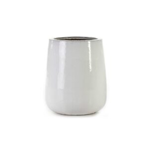 ALAIR White Glazed Stoneware Planter – Large handcrafted planter with glossy finish and drainage, ideal for modern indoor or outdoor spaces.