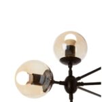 Matte black 10-arm pendant light with tinted brown glass globes in a geometric prismatic layout, ideal for industrial and mid-century interiors.