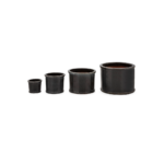 Set of four grey glazed ceramic planters in descending sizes, with a smooth cylindrical design, ideal for contemporary planting.