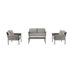 SLATER Dark Grey and Black Outdoor Sofa Set – 4-piece garden furniture set with woven rope detailing and sleek metal frame.