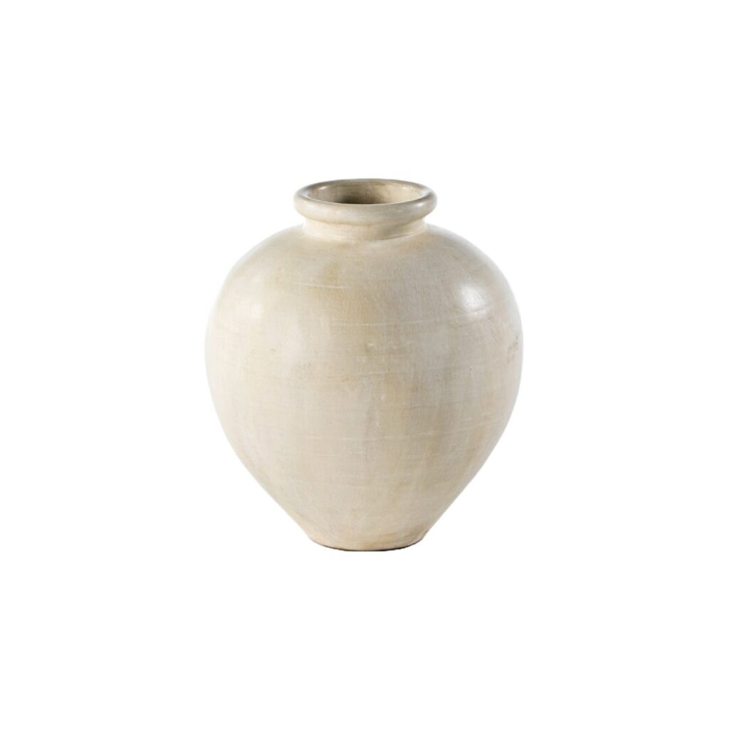 MONA Cream Terracotta Pot &ndash; 60cm pear-shaped cream vase with high shoulders, short neck, and rolled rim in matte terracotta finish.