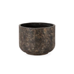 Large black fibre cement planter with rustic burnt finish and weathered texture, ideal for outdoor or indoor focal planting.