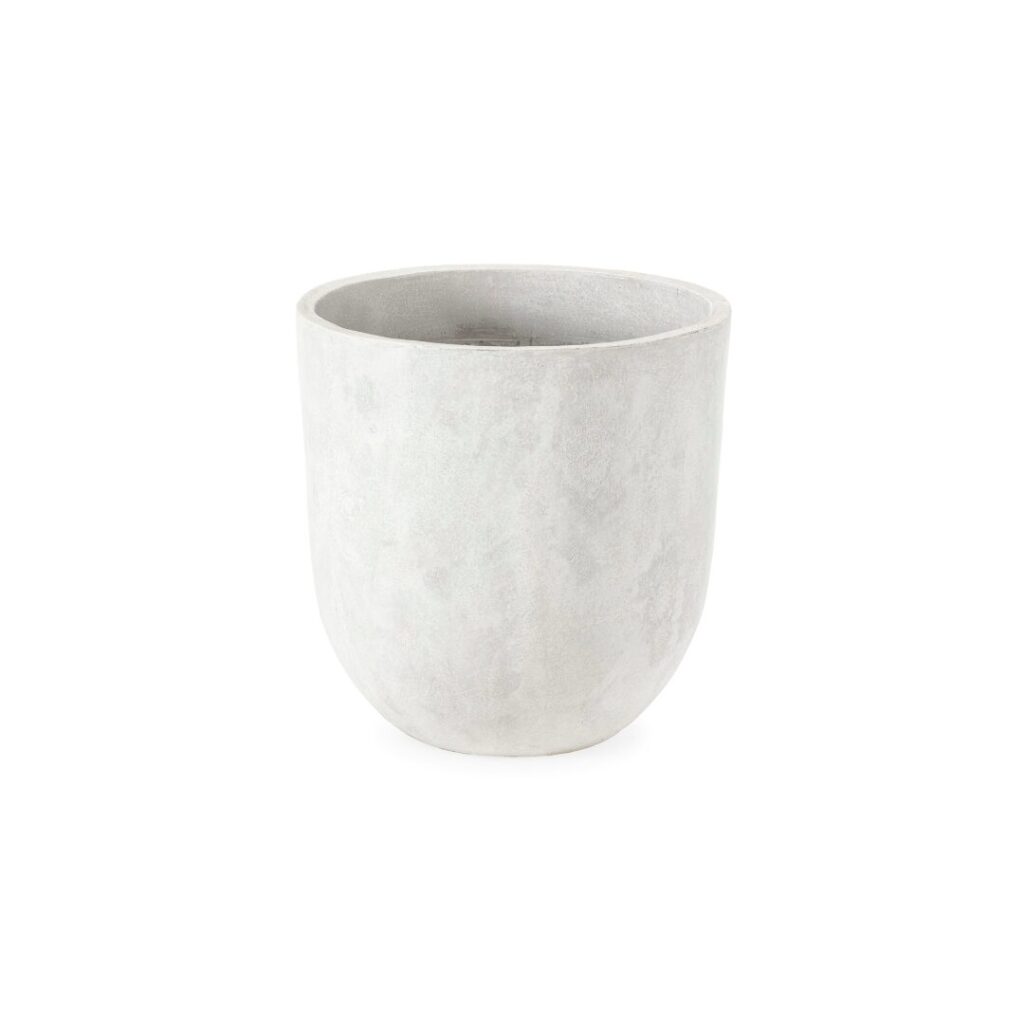 PORTO Medium White Fibre Cement Planter with terrazzo finish and rounded shape, ideal for modern garden or indoor plant styling.