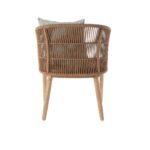 RICHARD Outdoor Armchair by Verdara Living with Danish brushed eucalyptus frame, hand-woven latte rope, and light grey cushion, designed for Nordic-style outdoor spaces.