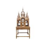AMARI Cathedral Bird Cage – Handcrafted mahogany birdcage with Gothic design, 235 cm tall. Luxury décor or aviary statement piece.