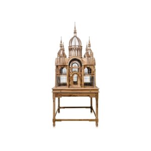 AMARI Cathedral Bird Cage – Handcrafted mahogany birdcage with Gothic design, 235 cm tall. Luxury décor or aviary statement piece.