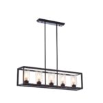 Matte black pendant lamp with clean lines and light brown glass shades, ideal for modern and industrial-style interiors.