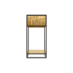 Contemporary table lamp with black frame and brushed brass top, featuring vertical slats that emit ambient light—ideal for stylish, modern interiors.