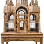 AMARI Cathedral Bird Cage – Handcrafted mahogany birdcage with Gothic design, 235 cm tall. Luxury décor or aviary statement piece.