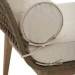 LHAI outdoor day bed by Verdara Living with bronze and charcoal outdoor cushions and solid wood tapered-leg frame for garden or patio use.