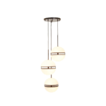 Vertical pendant light with three frosted glass globes and matte black metal finish, designed for modern and minimalist interiors.