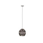 Boho pendant light with a black rope-wrapped metal frame in a rounded openwork design, ideal for modern and eclectic interiors.