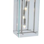 Five bulb nickel pendant light with a clear glass rectangular frame, ideal for industrial or contemporary home lighting.