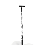 Matte black four-globe pendant light with split-shade design for ambient lighting and modern minimalist appeal.