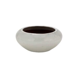 Low-profile off-white ceramic planter with wide opening and drainage hole, ideal for modern indoor or outdoor spaces.