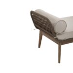 LHAI outdoor day bed by Verdara Living with bronze and charcoal outdoor cushions and solid wood tapered-leg frame for garden or patio use.