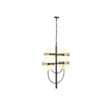 Matte black four-globe pendant light with split-shade design for ambient lighting and modern minimalist appeal.