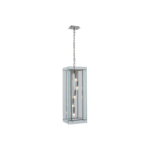 Five bulb nickel pendant light with a clear glass rectangular frame, ideal for industrial or contemporary home lighting.
