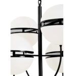 Matte black four-globe pendant light with split-shade design for ambient lighting and modern minimalist appeal.