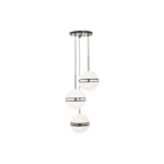 Vertical pendant light with three frosted glass globes and matte black metal finish, designed for modern and minimalist interiors.
