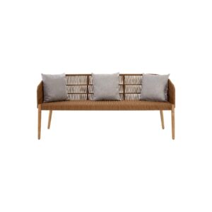 RICHARD 3 Seat Sofa by Verdara Living with Danish white brushed eucalyptus frame, light grey cushions and woven rope back for Scandinavian-inspired outdoor elegance.
