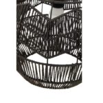 Boho pendant light with a black rope-wrapped metal frame in a rounded openwork design, ideal for modern and eclectic interiors.