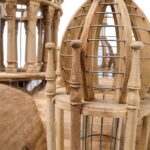 AMARI Cathedral Bird Cage – Handcrafted mahogany birdcage with Gothic design, 235 cm tall. Luxury décor or aviary statement piece.
