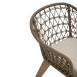 LHAE Outdoor Armchair by Verdara Living with curved hand-woven back, grey foam cushion and tapered wooden legs for modern patio and garden comfort.