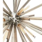 Starburst chandelier with smoke grey glass rods, chrome finish, and crystal detailing – a bold statement light for contemporary interiors.