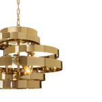 Gold finish pendant light with concentric ring design and four-bulb layout, offering elegant, radiant illumination.