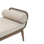 LHAI outdoor day bed by Verdara Living with bronze and charcoal outdoor cushions and solid wood tapered-leg frame for garden or patio use.